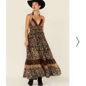 Free People Floral Maxi Dress - Brown and Black
